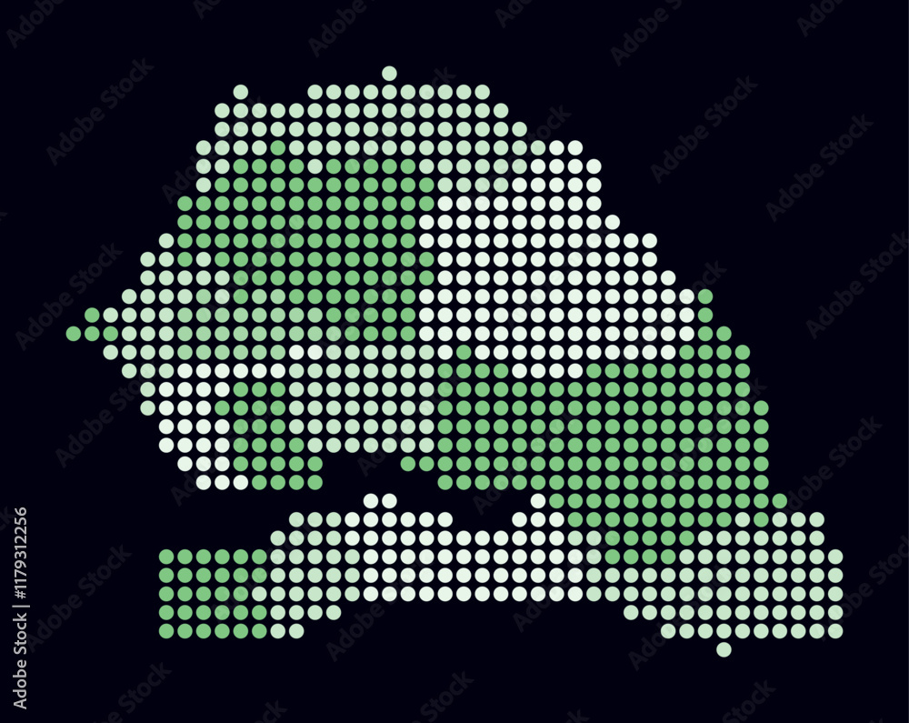 Poster senegal dotted map. digital style map of the country on dark background. senegal shape with circle d