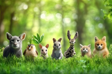 Naklejka premium World wildlife day, Diversity of Wild animals and Natural botanical, Environment conservation, National park, Sustainable of Ecology concept, Think green nature, Save the planet and Eco friendly. 