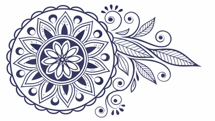 Intricate navy blue mandala design with elegant leaf details