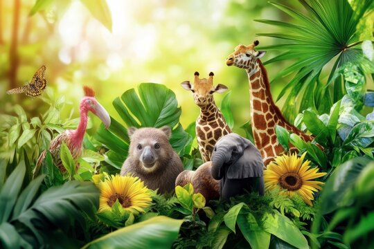 World wildlife day, Diversity of Wild animals and Natural botanical, Environment conservation, National park, Sustainable of Ecology concept, Think green nature, Save the planet and Eco friendly. 