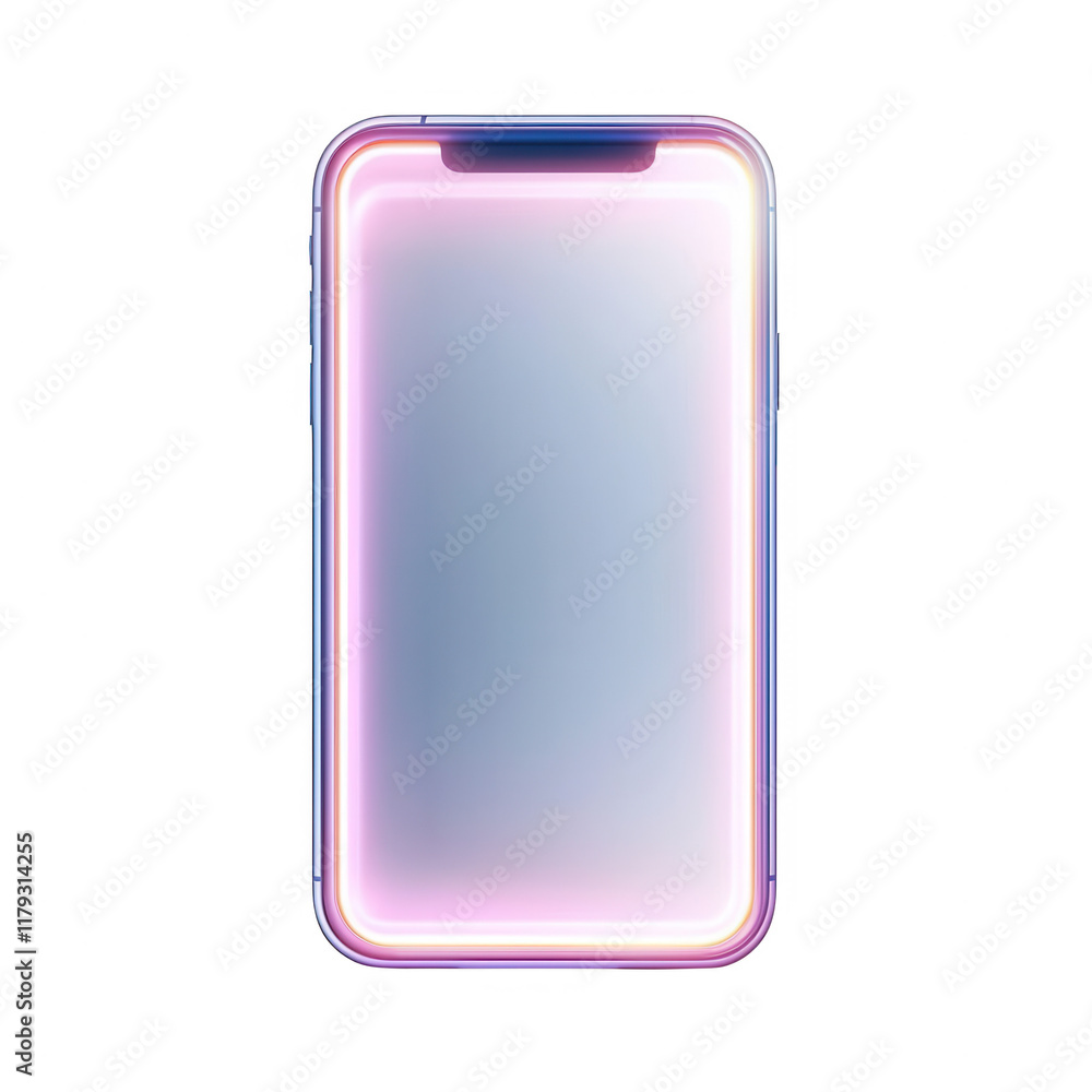 Poster modern smartphone design with a vibrant light effect on a sleek surface., isolated on a transparent 