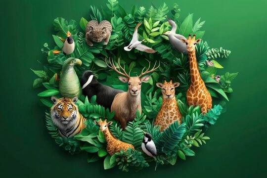 World wildlife day, Diversity of Wild animals and Natural botanical, Environment conservation, National park, Sustainable of Ecology concept, Think green nature, Save the planet and Eco friendly. 