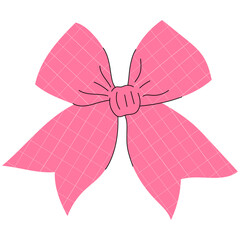 Cute pink hand drawn bow with ribbon. Trendy hair braiding accessory. Minimalist bowknot for decoration wedding, birthday, christmas cards and posters.