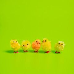 Cute little Easter chickens, colorful newborn chicks, Easter background, spring banners, funny invitation, adorable event illustration, Christian poster card