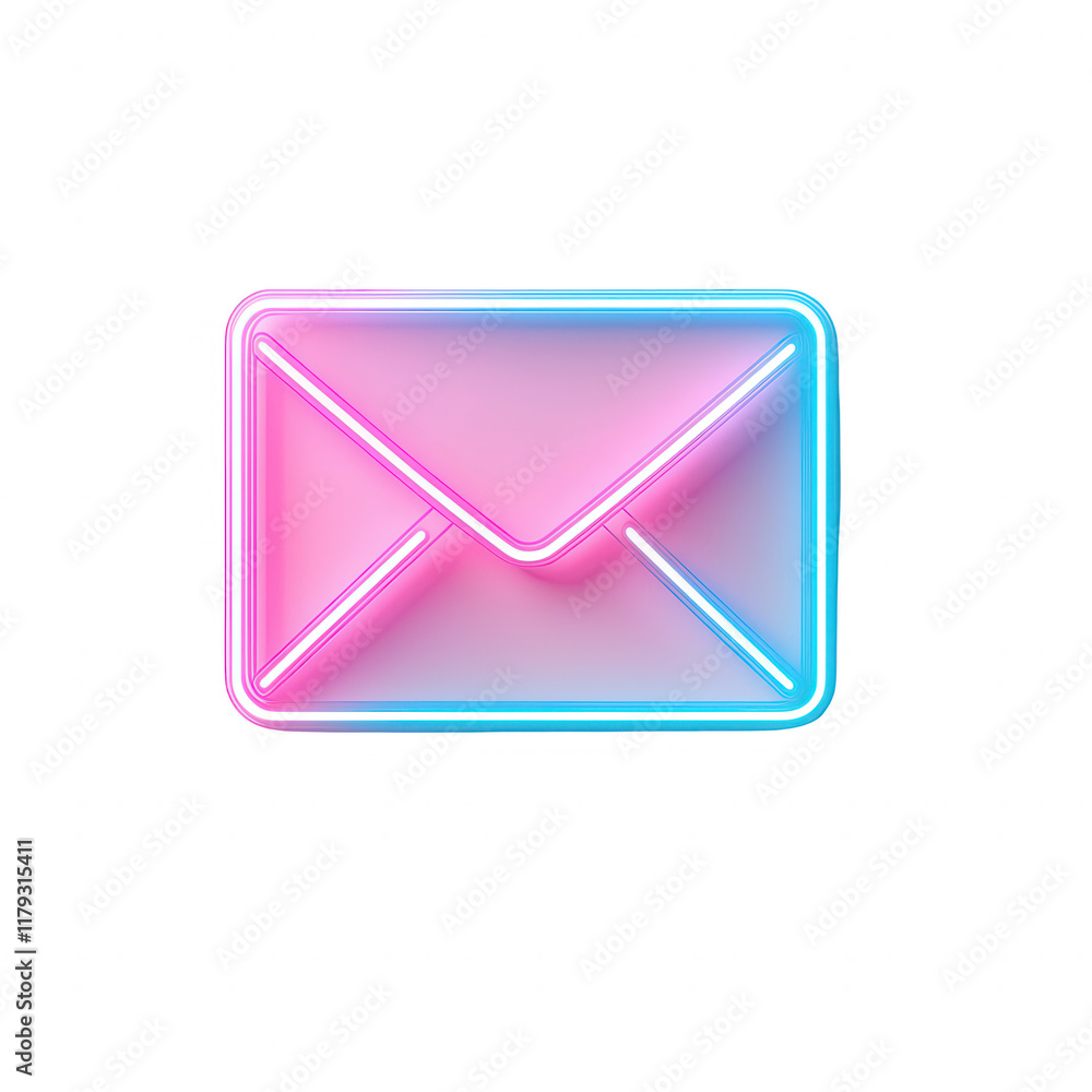 Poster stylish neon envelope icon representing digital communication and messaging., isolated on a transpar