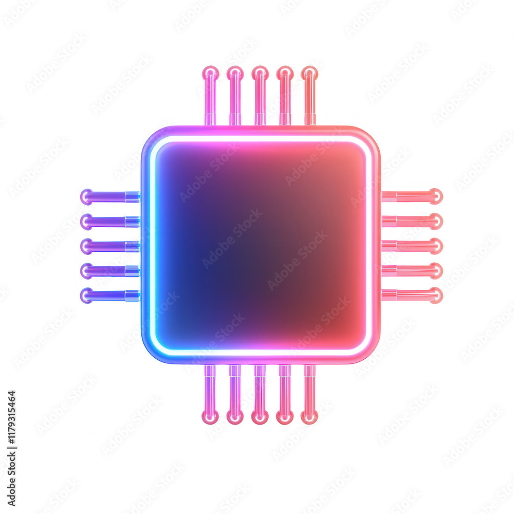 Poster stylish neon microchip design representing advanced technology and innovation., isolated on a transp