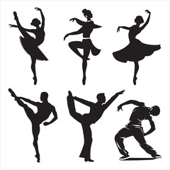 set of vector various style dancer vector silhouette	
