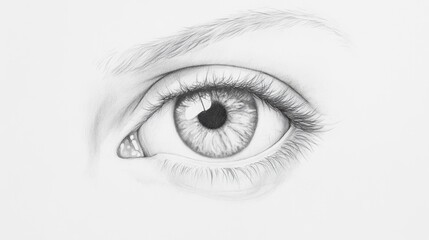 Close-up pencil sketch of a human eye, detailed iris and lashes.