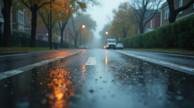 quiet street during a mild rain drizzle
