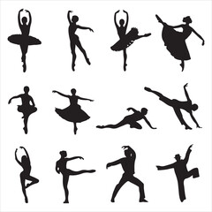 set of vector various style dancer vector silhouette	
