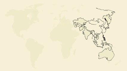 Simple World Map Outline Emphasizing Asia-Pacific Region