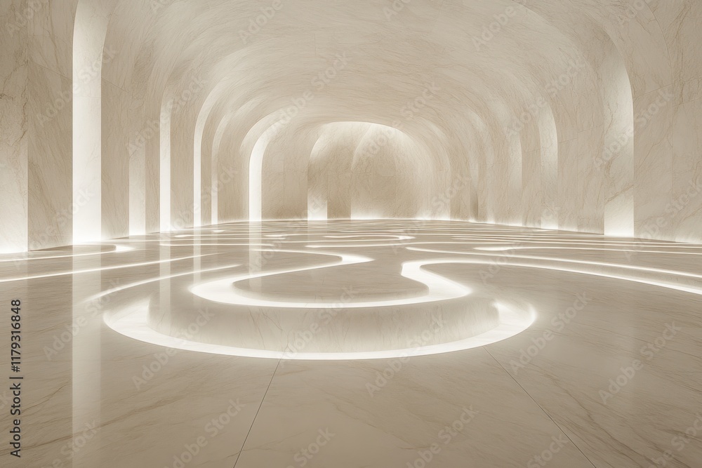 Aufkleber modern minimalist interior design featuring curved light patterns in an elegant space. generative ai