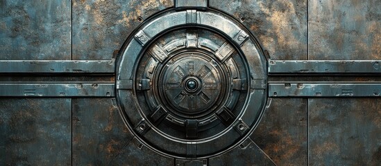 Fototapeta premium Metallic circular mechanism on a grunge textured steel plate.