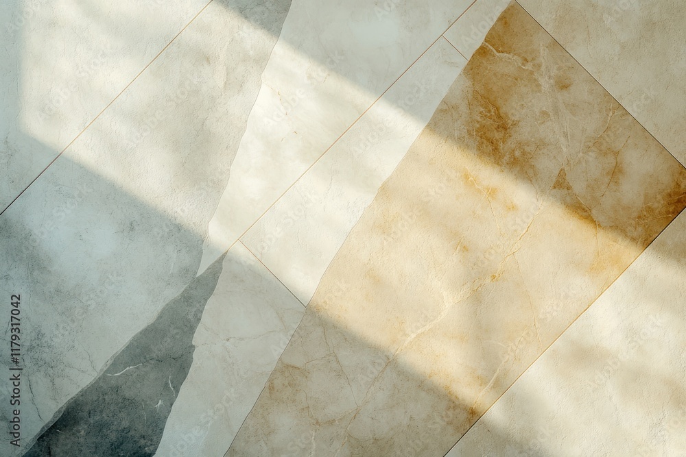 Poster beautiful natural stone floor with sun rays highlighting unique patterns and textures. generative ai