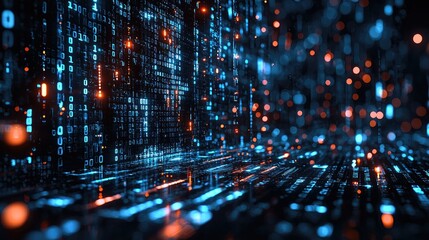 Fototapeta premium Abstract Digital Art: Binary Code, Data Stream, and Futuristic Technology Visualization