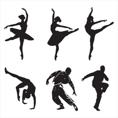 set of vector various style dancer vector silhouette	
