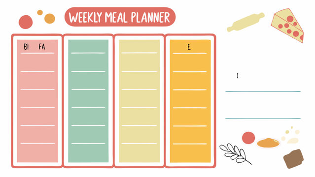 Colorful Weekly Meal Planner Template for Planning Delicious Meals