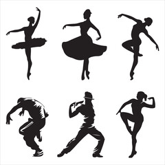 set of vector various style dancer vector silhouette	
