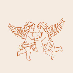 Two cherubs holding a heart. Vintage style.