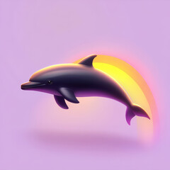 playful dolphin jumps through vibrant rainbow against pastel background