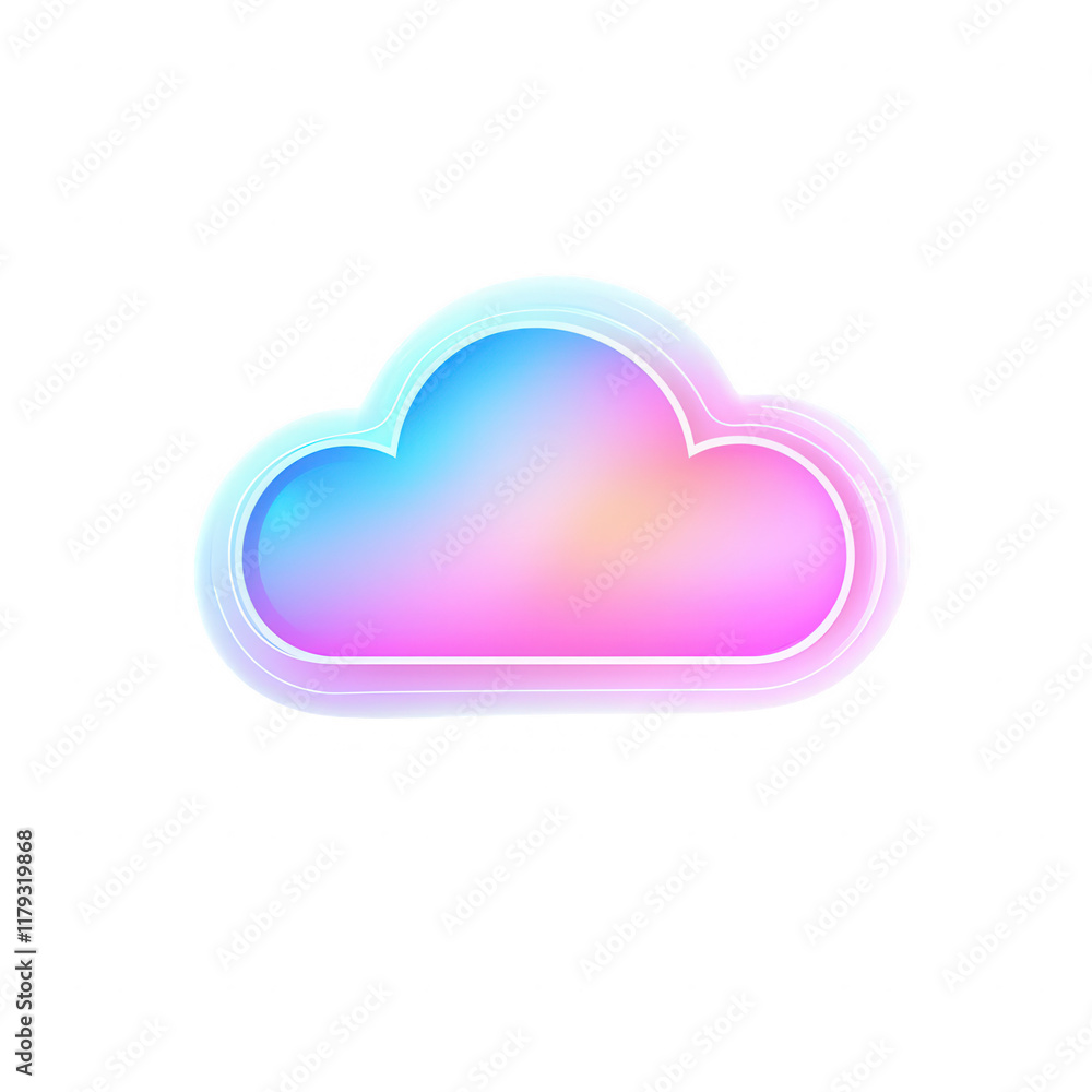 Poster a colorful cloud icon representing digital storage and cloud computing., isolated on a transparent b