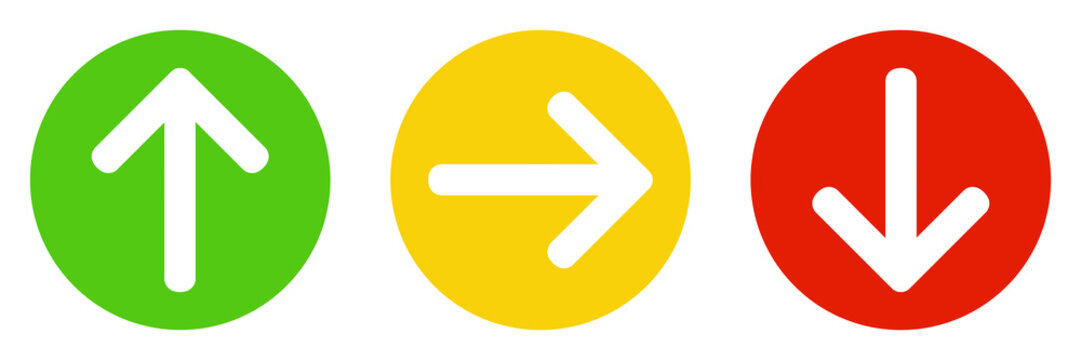 Pfeil Icon nach oben, zur Seite und unten in rot, gelb und gr&uuml;n