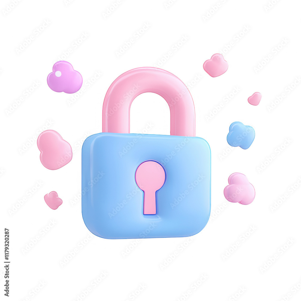 Poster a colorful lock symbolizing security and protection in the digital age., isolated on a transparent b