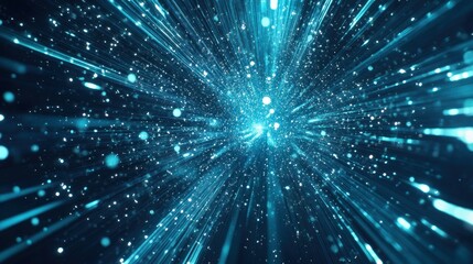 Fototapeta premium Abstract blue light streaks and particles radiating outwards, creating a dynamic energy effect.