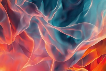 Obraz premium Abstract swirling vibrant orange and teal colors, resembling smoke or fabric.