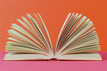 Fototapeta premium Enchanting open book with glowing pages on vibrant background for creative inspiration