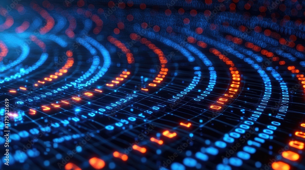 Poster abstract digital binary code: futuristic technology network data flow, ai, cyberspace, innovation, a