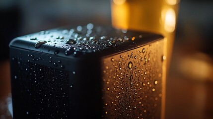 Close-up of a Water-Covered Black Device