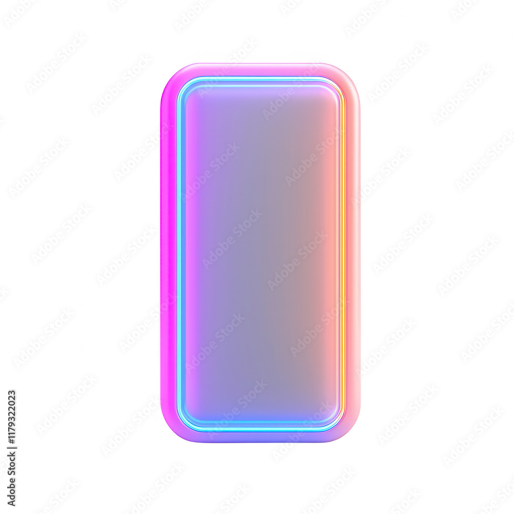 Poster a futuristic glowing rectangular panel with vibrant neon colors and smooth gradients., isolated on a