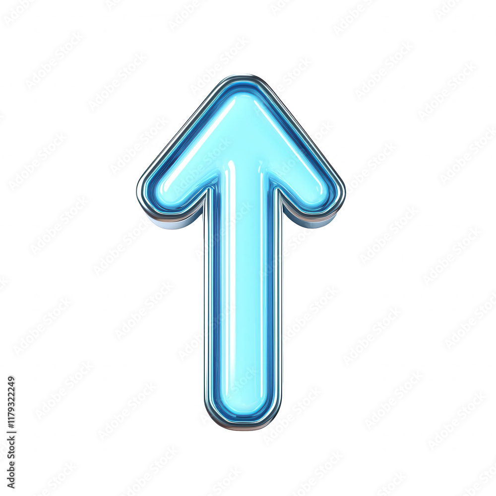 Poster a glowing blue upward arrow symbol representing progress and direction., isolated on a transparent b