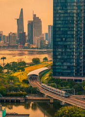 Sunset in Saigon center, Ho Chi Minh city, Vietnam. Photo taken on january 2025.