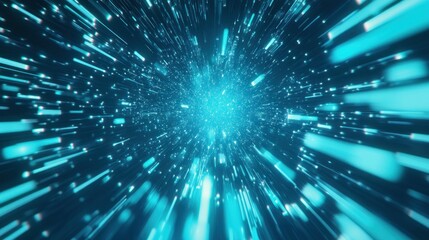 Naklejka premium Abstract blue light streaks converging in a tunnel, creating a sense of speed and movement.