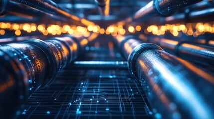 Futuristic metallic pipes and circuit board.