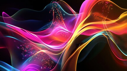 Obraz premium Abstract vibrant flowing colorful waves on black background.