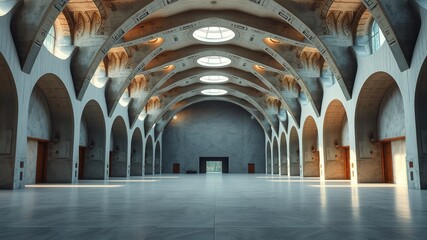 Empty Modern Hallway, Architectural Details, Concrete, Neutral Tones, High-Quality AI Photo
