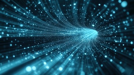 Obraz premium Abstract blue light streaks converging into a tunnel.