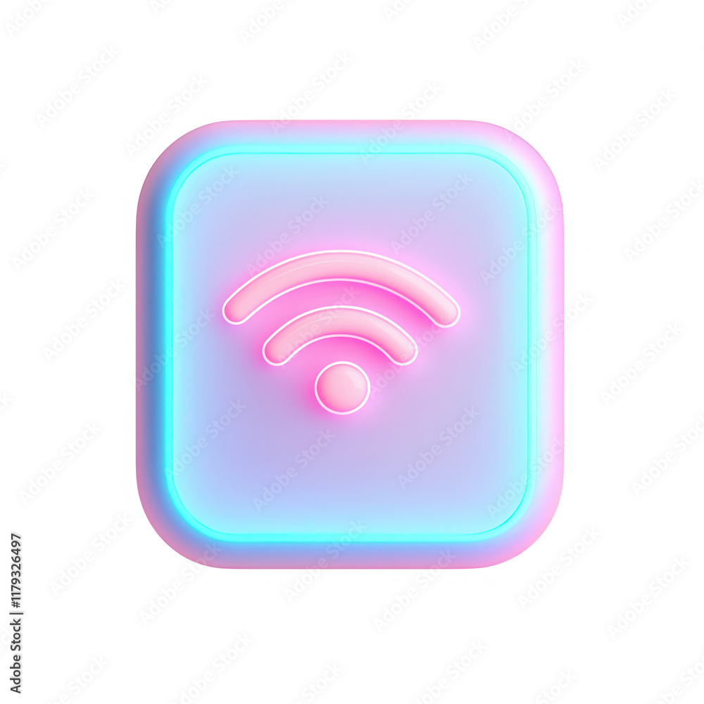 Poster a vibrant, glowing wireless signal icon representing connectivity and communication., isolated on a 