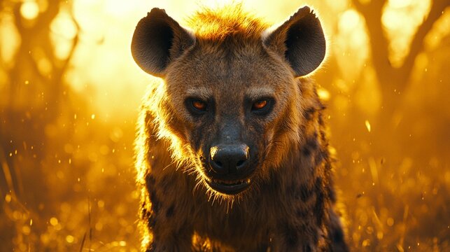 A hyena captured in golden light, reflecting the essence of the African wilderness and the charm of its carnivorous creatures.