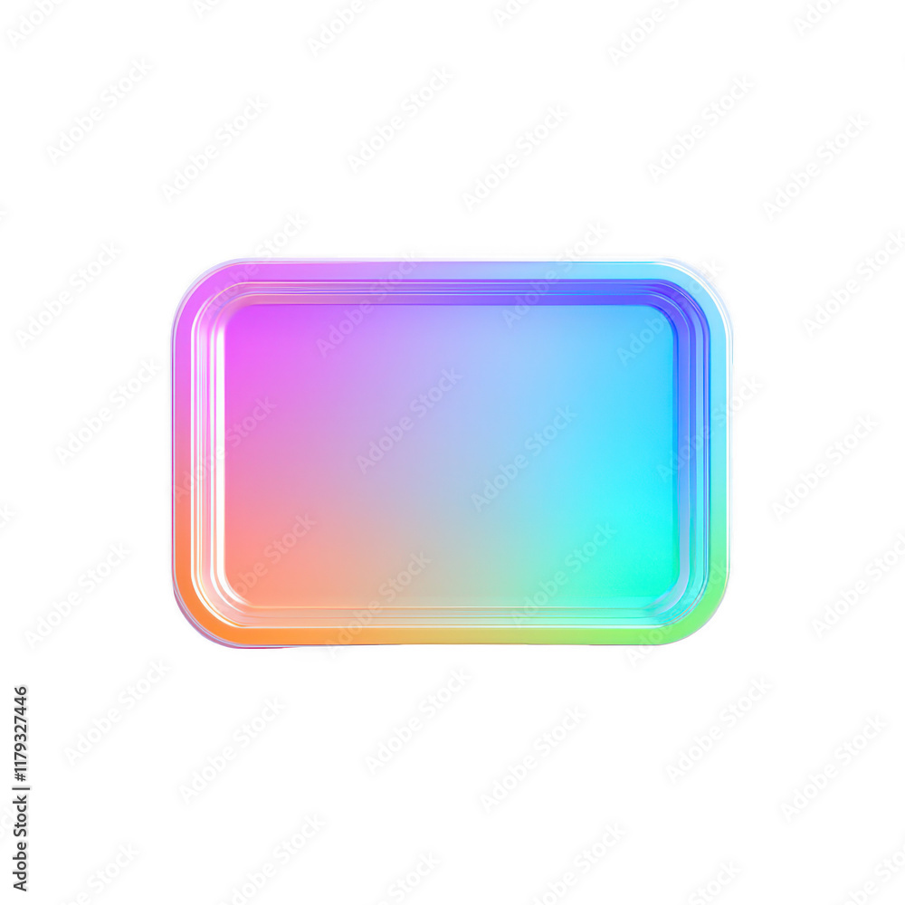 Poster a vibrant, gradient-colored rectangular tray design for creative projects., isolated on a transparen