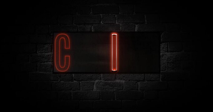 "CASINO"SLOGAN | NEON TEXT BANNER  ON THE VINTAGE DARK NOIR STYLE BRICKS WALL | 4K VIDEO 
