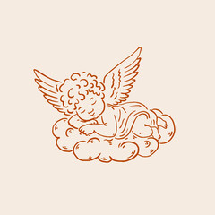 Cherub on Cloud. Vintage style