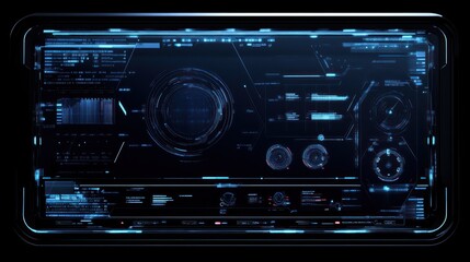 Obraz premium Futuristic digital interface with HUD elements on a dark background.