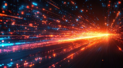 Obraz premium Abstract glowing particles tunnel, digital light streaks and energy flow.