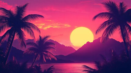 Tropical Sunset: Silhouetted Palms and Vibrant Hues