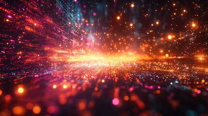 Fototapeta premium Abstract vibrant light streaks and particles background.