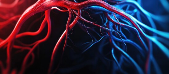 Obraz premium Intricate network of red and blue veins, arteries, or capillaries.